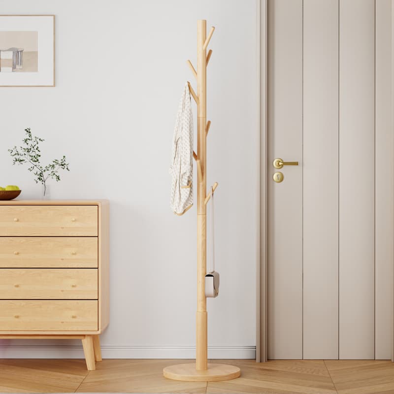Solid Wood Clothes Rack, Floor-Standing Coat Rack, Indoor Clothes Rack for Living Room, Simple Vertical Clothes Rod, Bedroom Home Bag Rack