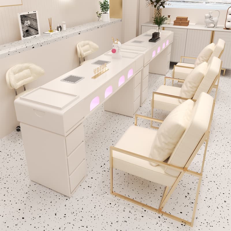 Zhongmin Shangpin Cream Style Manicure Table and Chair Set Combination with Baking Lamp Vacuum Cleaner Socket Manicure Table for Skin Stain-Resistant
