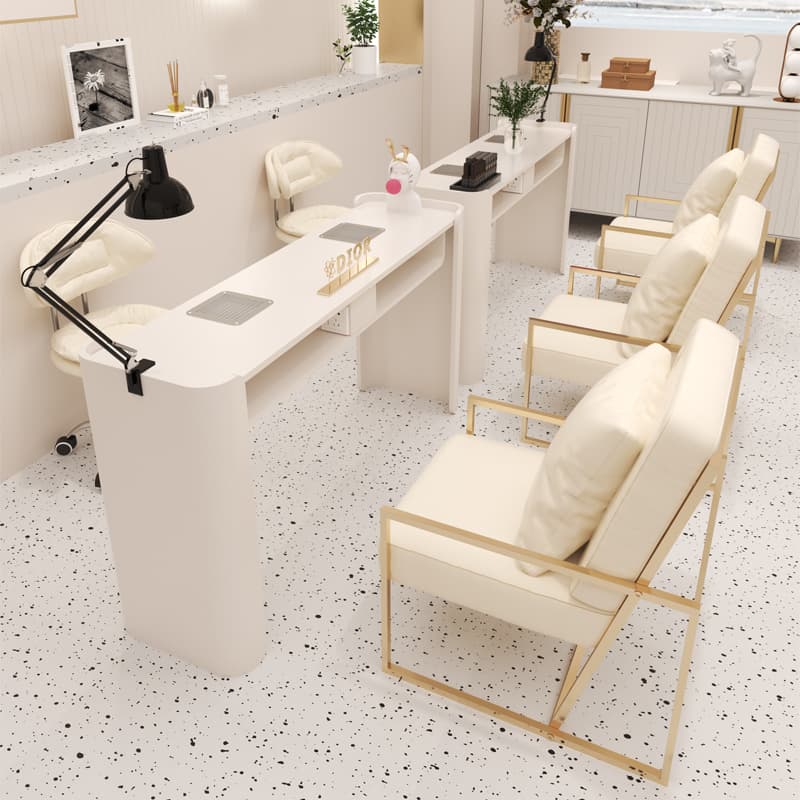 Zhongmin Shangpin Cream Style Manicure Table and Chair Set with Built-In Nail Lamp, Vacuum Cleaner, and Socket - Manicure Table Is Dirt-Resistant and Dust-Free