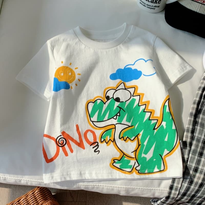 Boys' Dinosaur Short-Sleeve T-Shirt, Summer Clothing, Stylish Baby Half-Sleeve Top, Trendy Korean Style