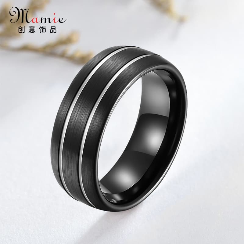 Wish Classic Matte Plain Ring, Wide Surface 8mm, Double Groove, Two-Tone, Unisex Titanium Steel Ring, Does Not Fade