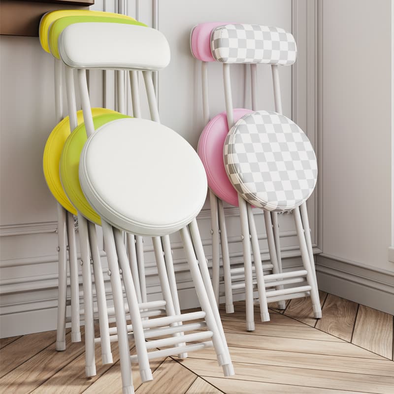 Folding Chair, Home Dining Chair, Comfortable for Long Sitting, Office Chair with Backrest, Balcony Leisure Folding Stool, Soft-Covered Portable Round Stool