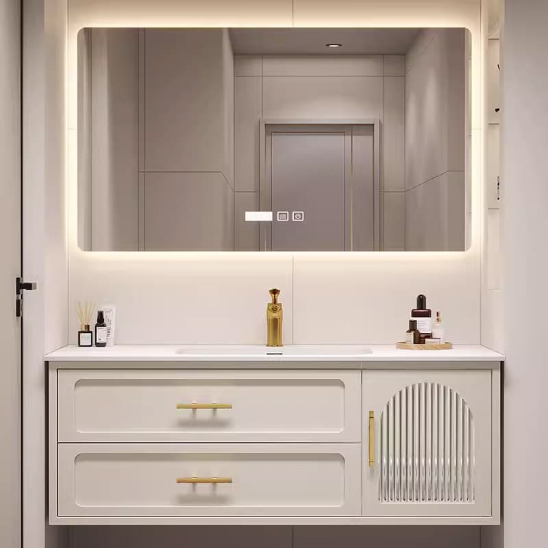 French Cream Bathroom Cabinet Combination Oak Wall-Mounted Wash Washbasin Cabinet Modern Toilet Washbasin