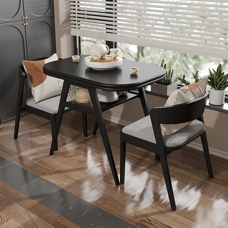 Creative Small Tea Table and Dining Table, Dual-Purpose, 2024 New Model, High-End Small Apartment Black Solid Wood Balcony Table and Tea Table