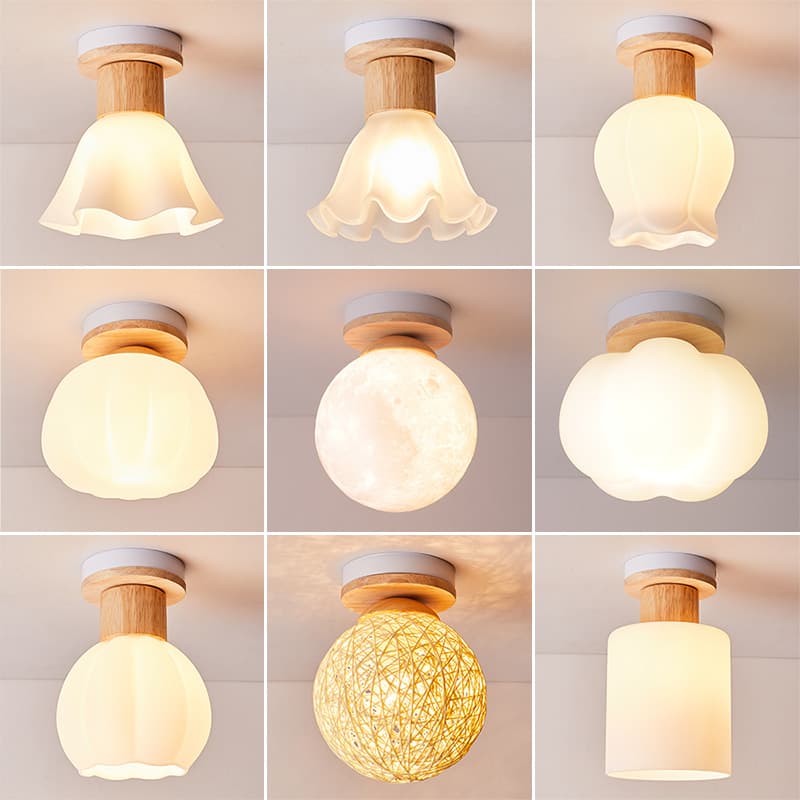 Aisle Ceiling Light, Entrance Corridor Light, Modern Minimalist Staircase Foyer, Nordic Style Wooden Lighting, Pumpkin Lighting Fixtures