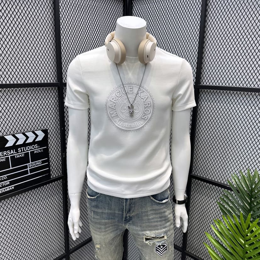 2025 Summer New Short-Sleeve T-Shirt for Men, Trendy Youth Rhinestone Internet Celebrity Style, Base Layer Trendy T-Shirt