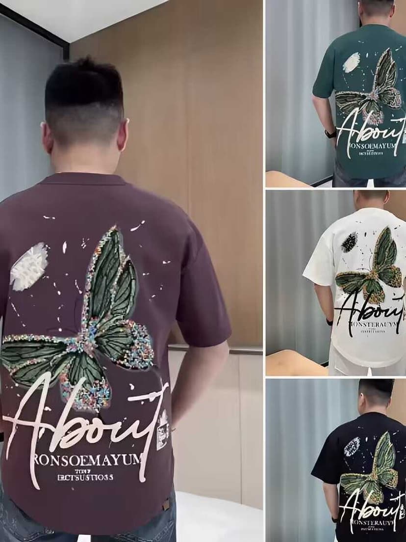 Short-Sleeved T-Shirt for Men, 2025 Autumn New Fashion, Light Luxury, Casual, Versatile, Couple's Butterfly Print Men's Half-Sleeve