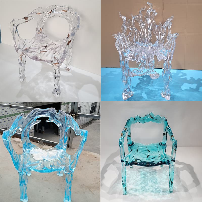 Light Luxury and High-End Creative Art Designer Transparent Resin Water Flower Leaf Chair Restaurant Hotel Commercial Tea Drinking