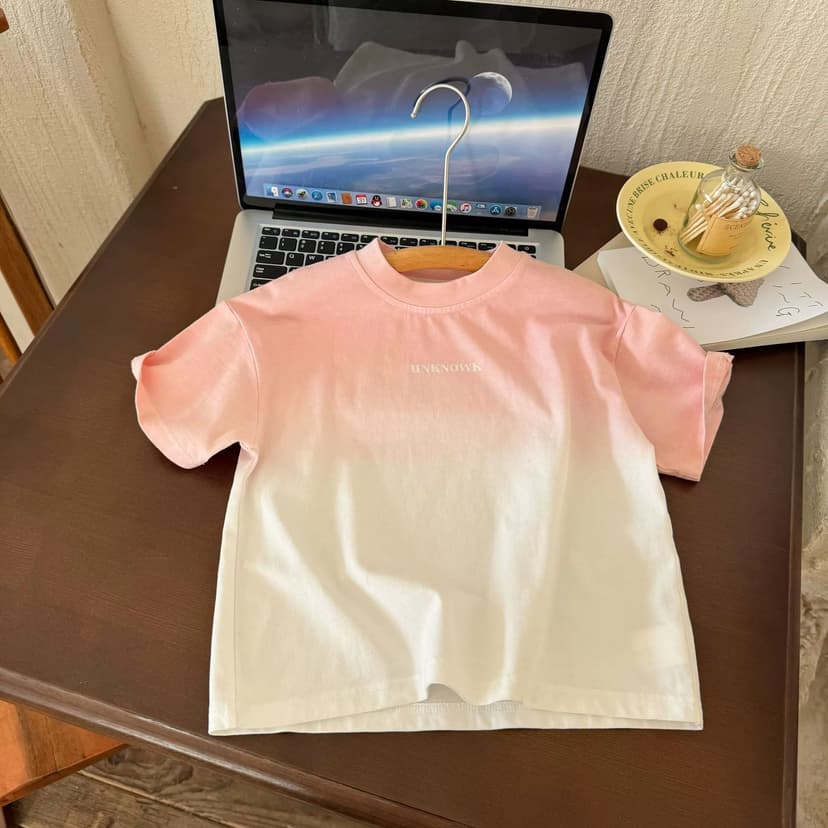 Boys' Summer Thin T-Shirt 2025 New Stylish Pink Gradient Short-Sleeve Children's Korean Version Versatile Trendy T-Shirt