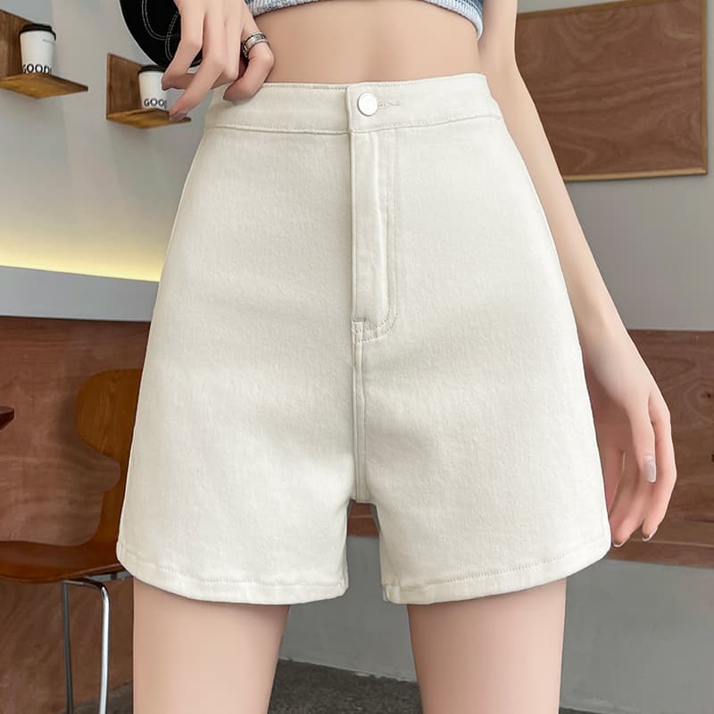 Stretch Denim Shorts for Women, Summer 2025 New Popular Style, High-Waisted, Slim-Fitting, Mid-Length, White, Four-Quarter Straight-Leg Pants