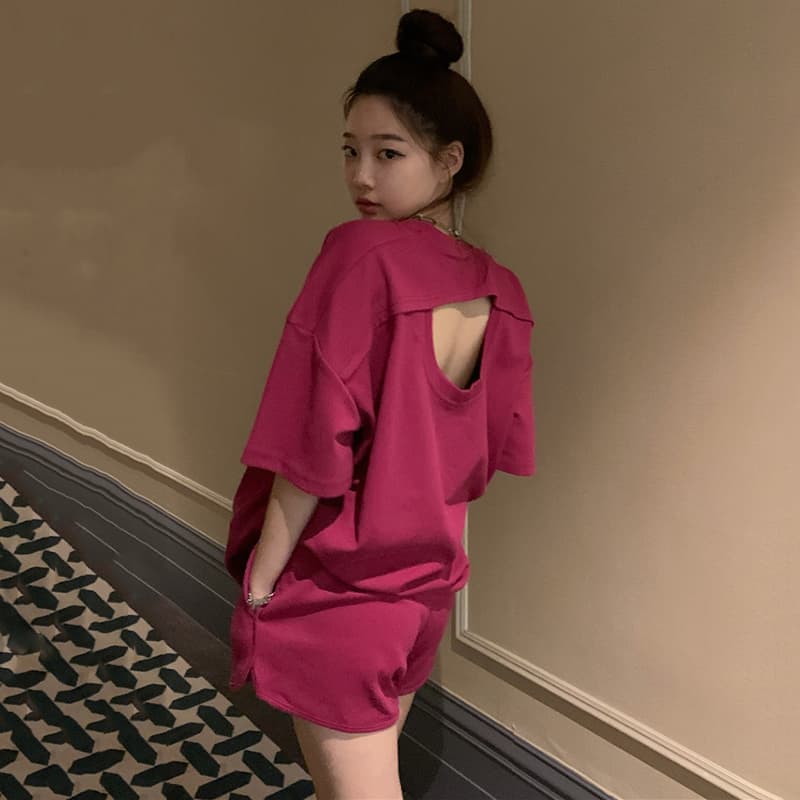 Casual, Fashionable, Casual Sports Suit for Women, Summer Korean Style Student Loose Short-Sleeved Shorts, Running Two-Piece Set, Pure Cotton