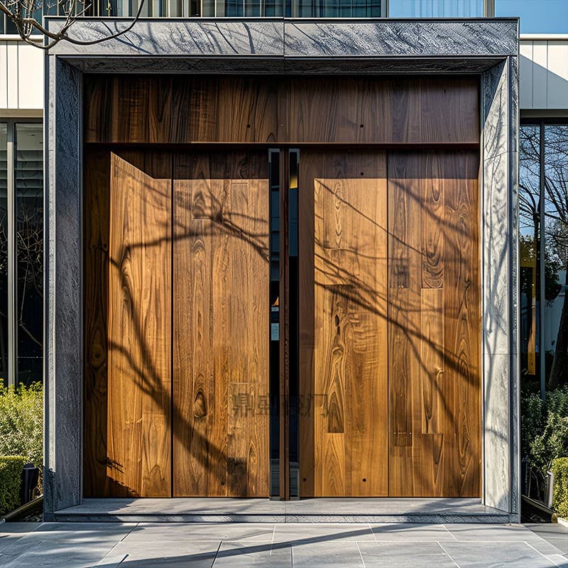 Teak Wood Door Modern Courtyard Villa Smart Lock Self-Built House Four-Door Courtyard Wabi-Sabi Style Wooden Door Double Entry Door