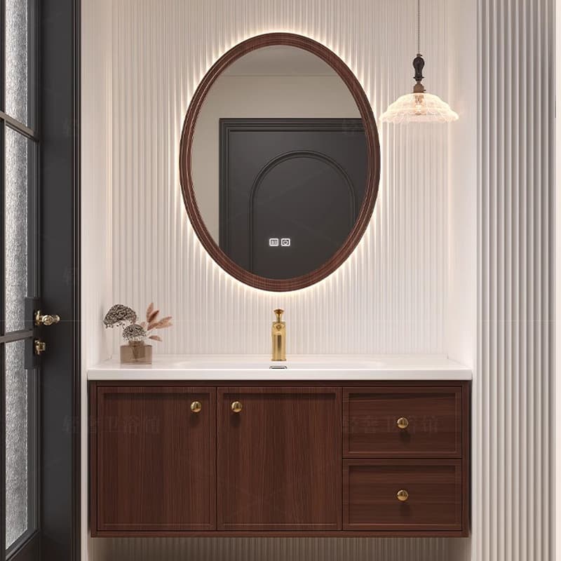 Medieval Style Integrated Ceramic Basin Bathroom Cabinet Solid Wood Smart Bathroom Washbasin Washbasin Bathroom Combination
