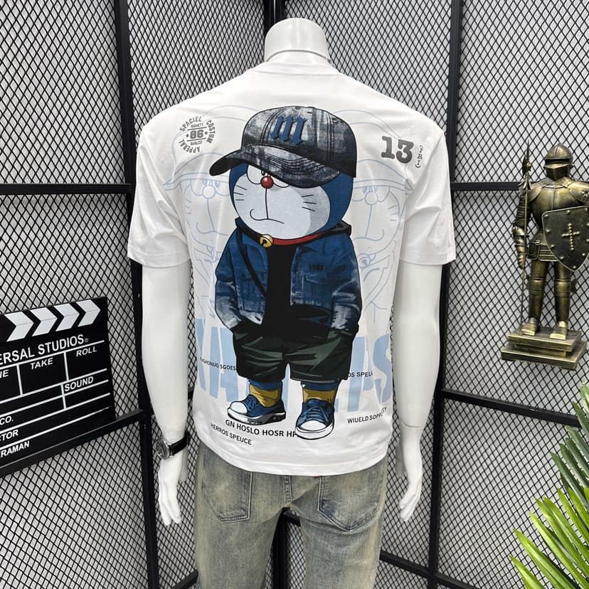 Cartoon Embroidered Short-Sleeve T-Shirt for Men, Trendy Brand, 2025 New Summer Printed Top, Men's High-End ins T-Shirt