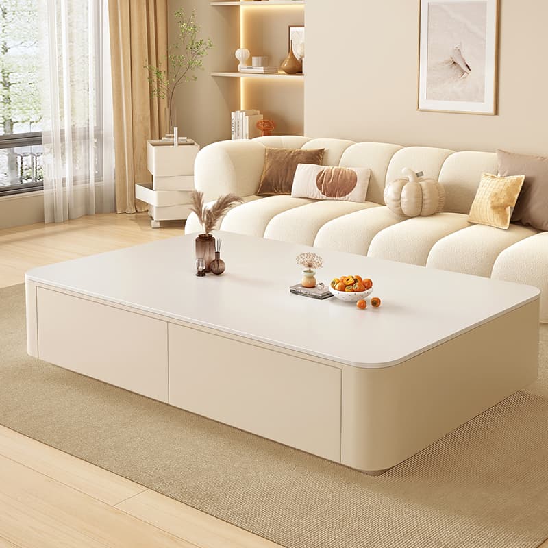 Cream-Style Slate Coffee Table for Living Room, Suitable for Small Apartments, 2025 New Model, Light Luxury with a High-End Feel, Floor-Standing Tv Cabinet Set