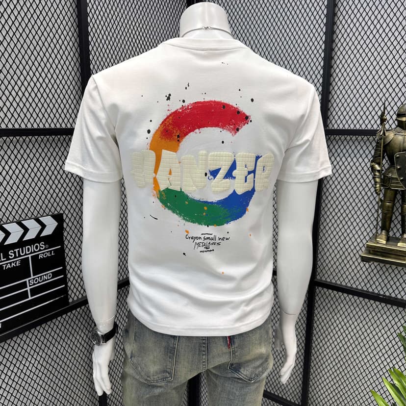 2025 Trendy Summer Color-Block Embroidered Printed Short-Sleeve Heavyweight T-Shirt for Men, Slim Fit, Thin and Breathable T-Shirt, Trendy Brand