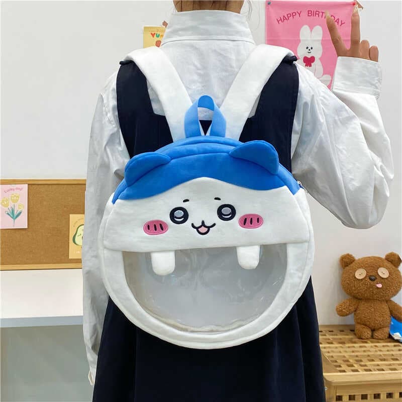 New Kawaii Bear, Bunny, and Cat Embroidered Backpack, Transparent Large-Capacity Tote Bag Backpack