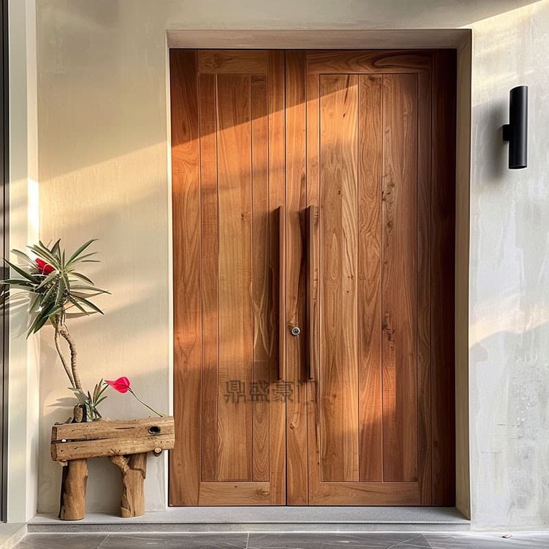 Wabi-Sabi Style Solid Teak Wood Door for Courtyard Villa, Rural Self-Built House Entrance Door, Antique Wooden Door, Double-Opening Entrance Door