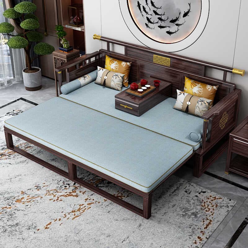 Ebony Luohan Bed New Chinese Small Apartment Solid Wood Push-pull Bed Tea Table and Chair Combination Sofa Dual-use Pull-pull Bed