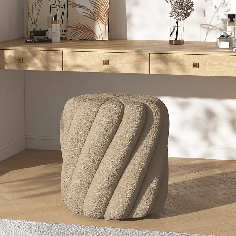 Lamb Wool Makeup Stool for Girls' Bedroom Dressing Table Chair, Living Room Household Round Stool, Nail Salon Customer-Specific Stool