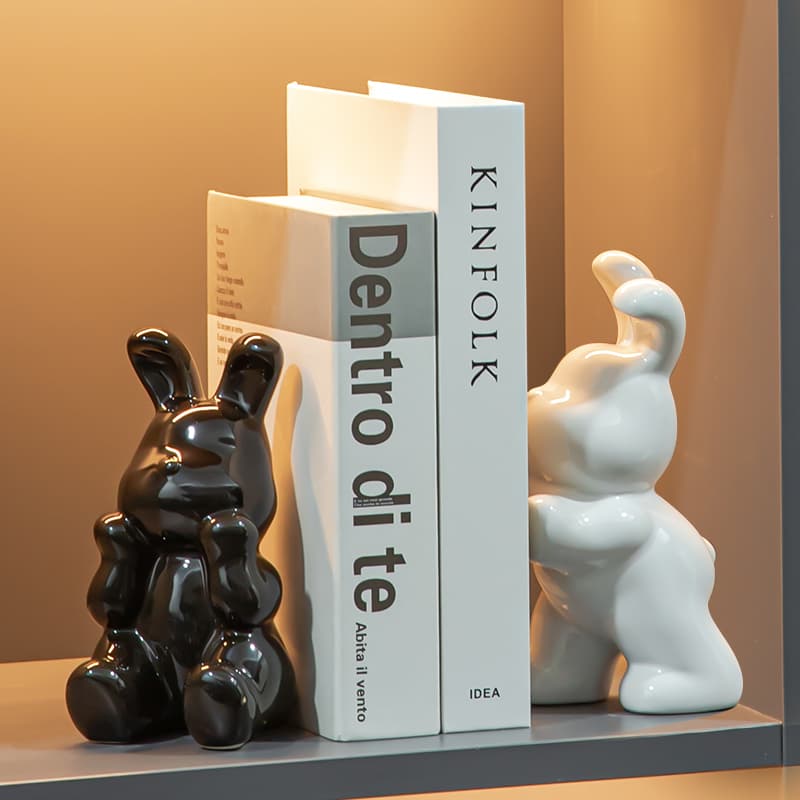 Rabbit Bookends, Home Decor, Desktop Bookends, Decorative Creative Ceramic Wine Cabinet Crafts, Bookcase, Study Room