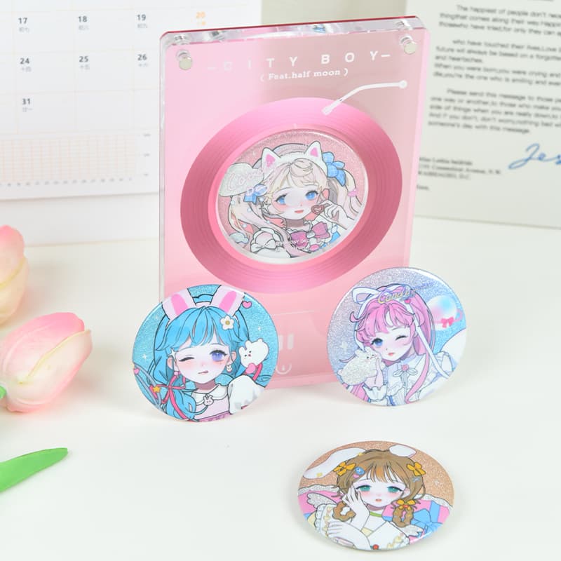 Cartoon Girl Anime-Style Pain Relief Bag Material Tinplate Backpack Badge Merchandise Pin Decoration