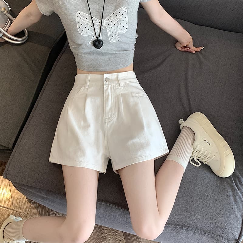 White Wide-Leg Denim Shorts for Women, Summer 2024 New Style, High-Waisted, Loose, Slimming, Plus Size, Versatile A-Line Hot Pants