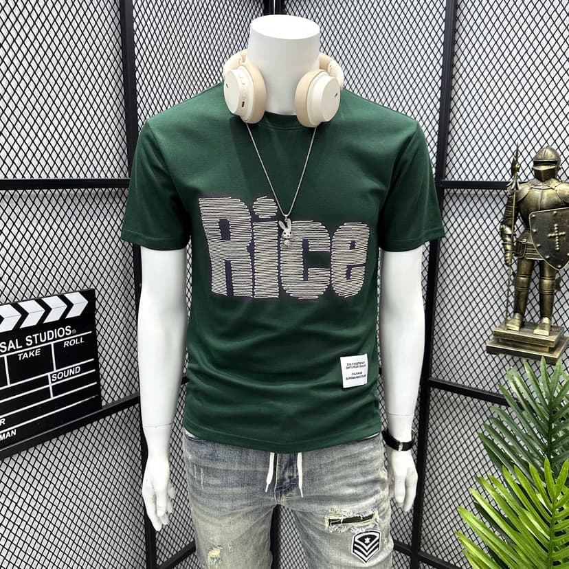 Men's Short-Sleeved T-Shirt 2025 Summer New Style Letter Embroidery Pure Cotton Half-Sleeve T-Shirt High-End Men's Clothing Trendy Top