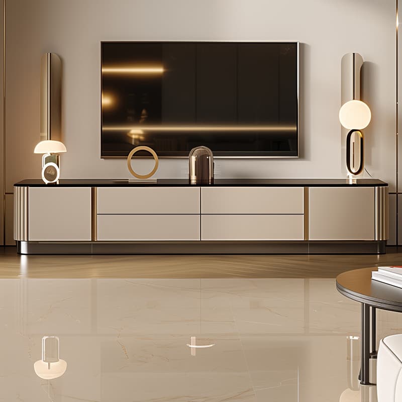 Slate Tv Cabinet and Coffee Table Set, Light Luxury Style, Modern High-End Home Use, Extended Motor Cabinet, Italian-Style Floor-Standing Table Cabinet