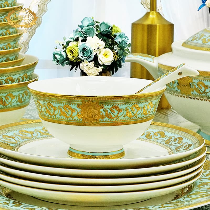 High-End Bone China Bowl and Plate Dinnerware Set, European-Style, High-End Feel, Suitable for Home Use, Wedding, Housewarming, Gift-Giving, Rice Bowl and Plate Combination