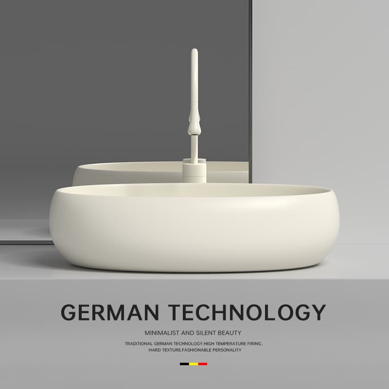 Cream-Colored Countertop Washbasin, Bathroom Oval Washbasin, Balcony Small-Sized Ceramic Washbasin
