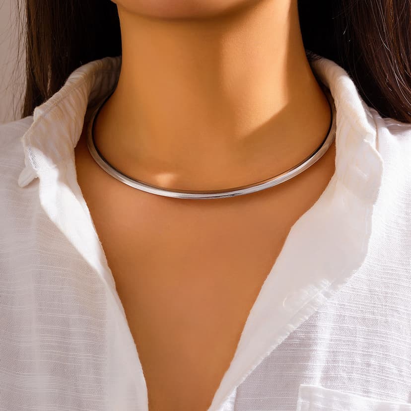 Glossy Metal Choker Necklace for Women, European and American Trendy Minimalist Niche Design Collarbone Choker, Cool Style Necklace Accessory