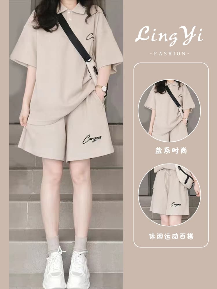 Salt-Style Short-Sleeved Shorts Sports Suit for Women, Summer Student Korean Version, Loose, Fashionable, Age-Reducing, Casual Two-Piece Set for Running