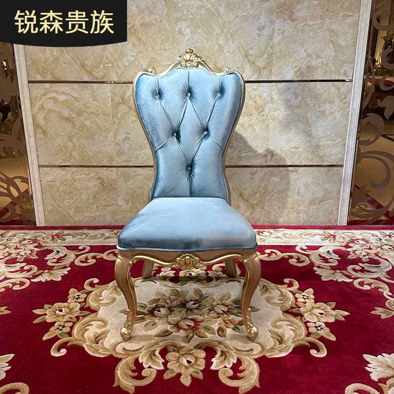 French Dining Chair Embroidered Fabric Soft Bag Chair European Luxury Solid Wood Carved Chair Restaurant For Home Furniture