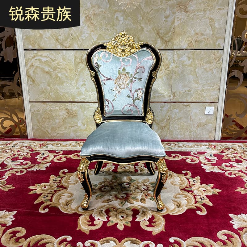 French Style Fabric Dining Chair European Style Soft Bag Chair Luxury Restaurant European Style Book Chair Solid Wood Chair Embroider Stool