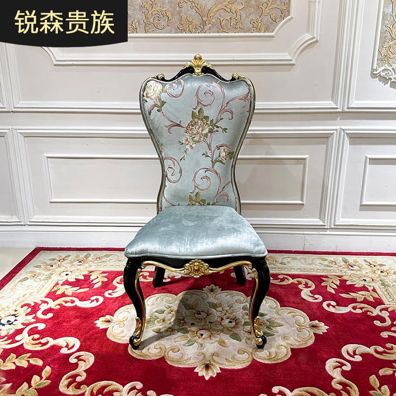 French Style Fabric Dining Chair European Style Soft Bag Chair Luxury Restaurant European Style Book Chair Solid Wood Chair Embroider Stool
