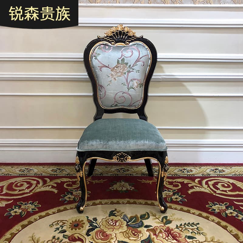 French Style Fabric Dining Chair European Style Soft Bag Chair Luxury Restaurant European Style Book Chair Solid Wood Chair Embroider Stool
