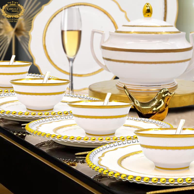 Embossed Gold Chinese-Style Light Luxury High-End Bone China Tableware Set for Home Use, Including Bowls, Plates, and Dishes, Suitable as a Housewarming Gift