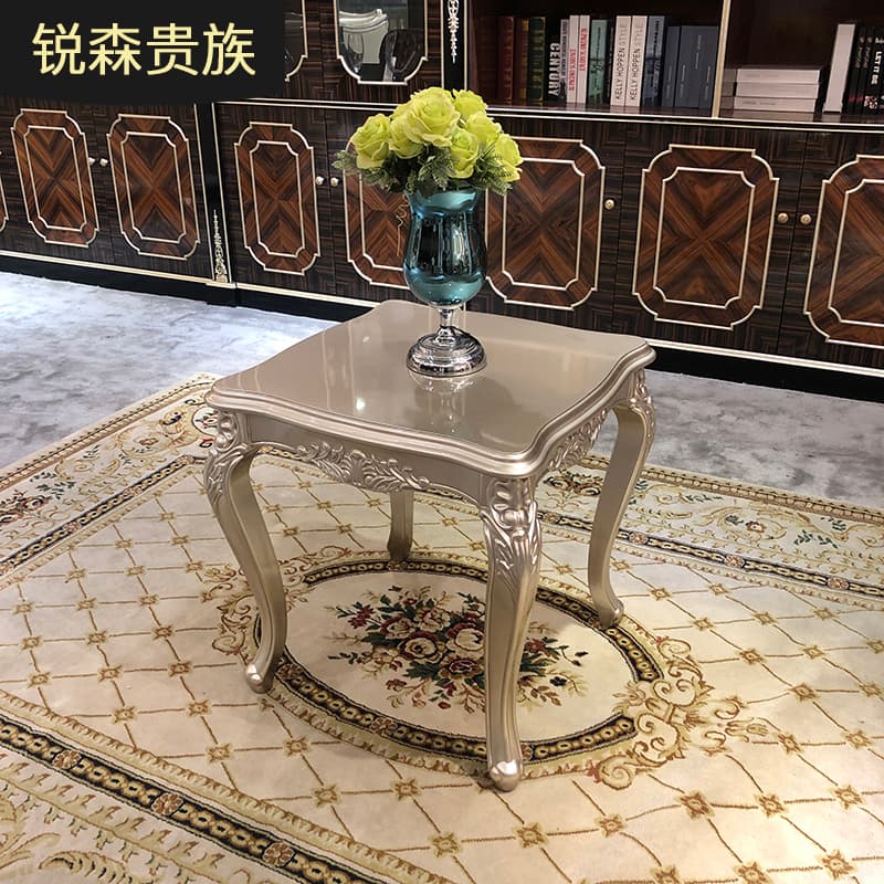 French Style Luxury Small Coffee Table European Style Solid Wood Carved Square Neoclassical Corner Table Small Table Beside Sofa for Living Room