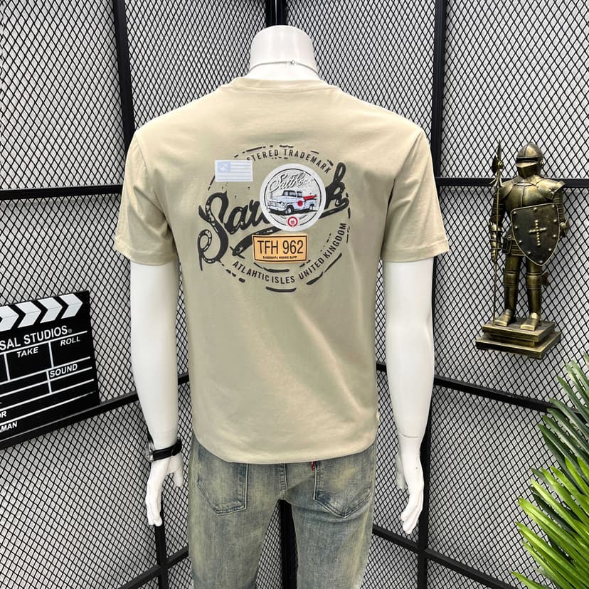 Men's T-Shirt Short Sleeve 2025 New American Style Heavy Print Trendy Crew Neck Half-Sleeve Top Men's Clothing