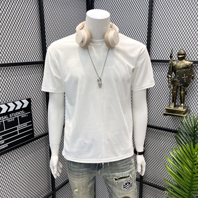 Trendy American-Style Simple Letter Jacquard Crew Neck Short-Sleeve T-Shirt for Men, Fashionable, Cool, Versatile, and Trendy