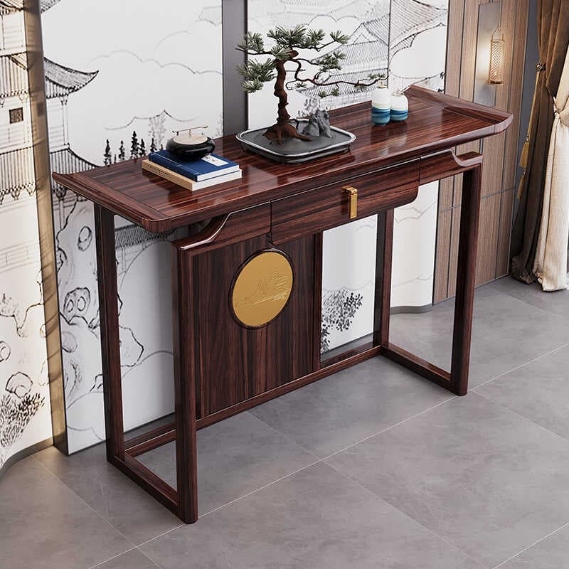 New Chinoiserie Entrance Table Ebony Wood Chinoiserie Solid Wood Table Strip Case Entry Entrance Entrance Table Storage Rack Entrance Cabinet