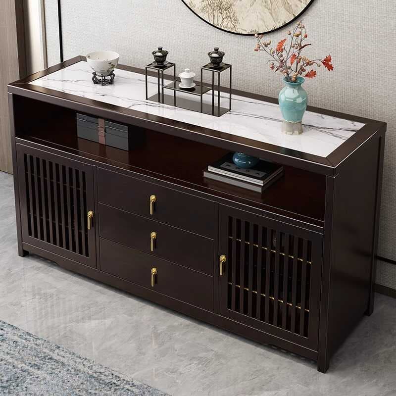 New Chinese Style Light Luxury Two-Door Sideboard Solid Wood Entrance Living Room Villa Solid Wood Tea Cabinet Wall Storage Tea Side Cabinet