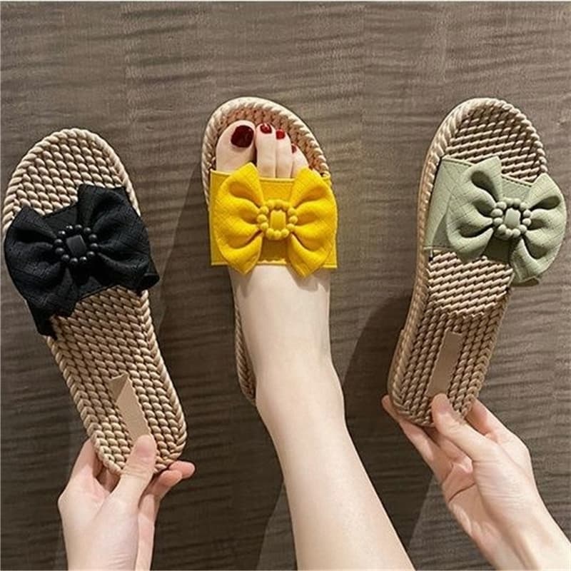 Sandals Korean Style Versatile Deodorant New Women's Slippers for Outer Wear Lightweight Bow Non-Slip Fashionable Wear-Resistant Summer