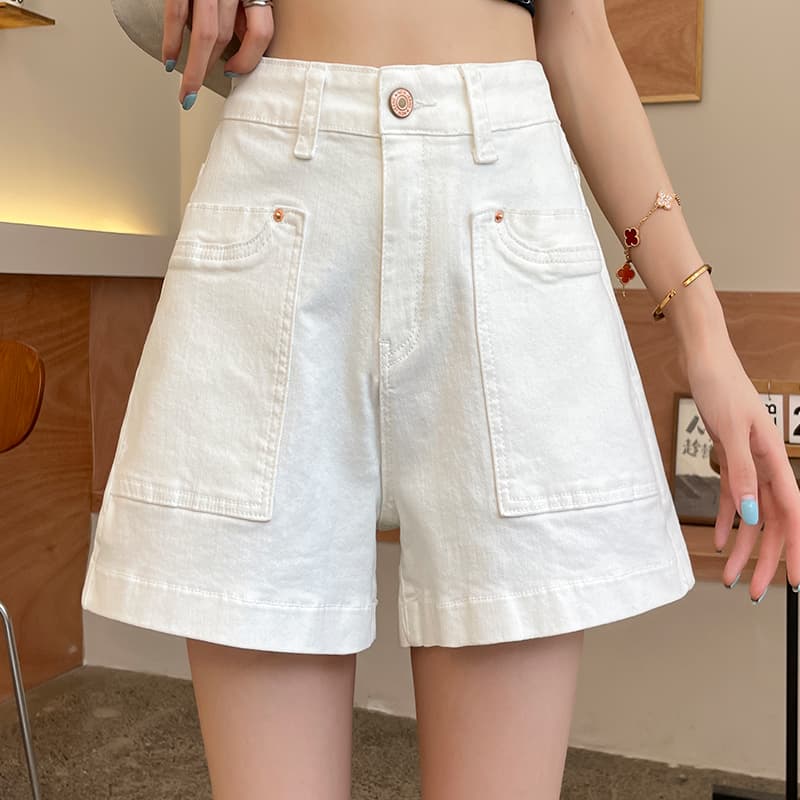 High-Waisted Denim Shorts for Women, Summer Thin Style, Pear-Shaped Body, Hip-Covering, Slimming, Loose White Wide-Leg A-Line Quarter Pants