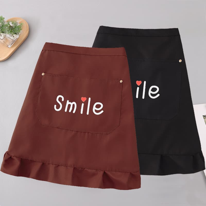 Half-Length Pure Cotton Apron for Home Kitchen Cooking, Stylish Anti-Stain Restaurant Short Workwear Apron, Mid-Length Style