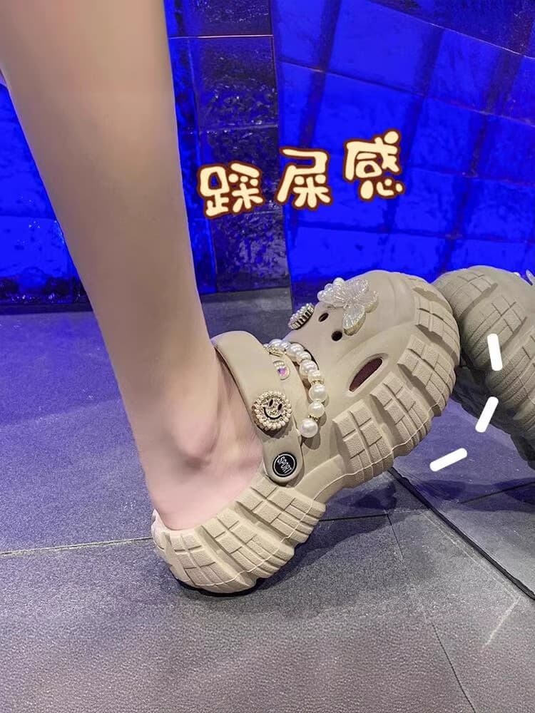 soft sole Women's Clogs 2024 Summer New Style Open-Toe Half-Slip Sandals Thick-Soled Height-Increasing Beach Casual Shoes