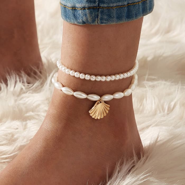 Pearl Shell Foot Chain Cross-Border New Style Pearl Scallop Shell Pendant Anklet Creative Retro Foot Jewelry