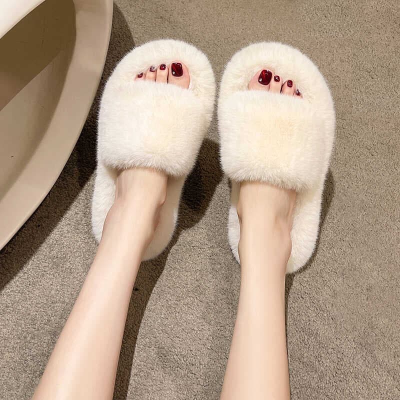 High-End Furry Slippers for Women, Suitable for Outdoor Wear in Spring and Autumn 2025, New Korean-Style Chic Trendy Slippers, Slip-On Cotton Slippers