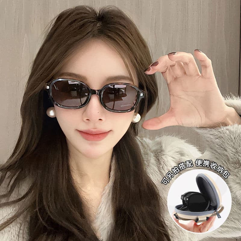 Foldable Oval Sunglasses Korean Style Fashionable Versatile Sun Protection Uv Protection Driving Polarized Eye Protection Sunglasses for Women